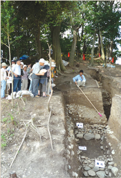 後方部南側斜面の葺石等の説明