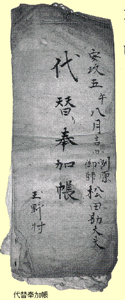 玉野村洲原御師代替奉加帳