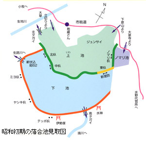 昭和初期の落合池見取り図