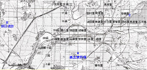 旧春日部郡・山田郡の条里復元図部分（水野時二氏）