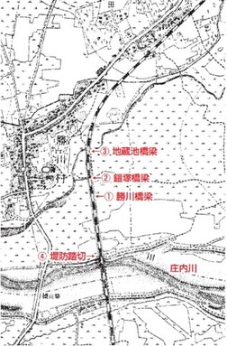 明治24年測図、43年修正の勝川付近の地図